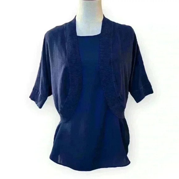 AUDREY & GRACE Navy Blue Open Cardigan Bolero Top Size Large - Picture 1 of 8